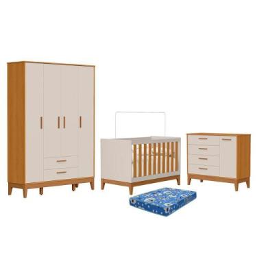 Imagem de Dormitório Infantil Flip Guarda Roupa 4 Portas, Cômoda 1 Porta e Berço