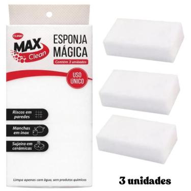 Imagem de Kit 3 Esponjas Mágica Branca Tira Manchas Riscos Max Clean Clink Mutli