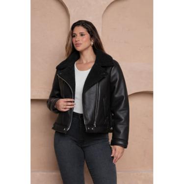 Imagem de Jaqueta Feminina em Couro Sintético com Gola Forro Peluciado