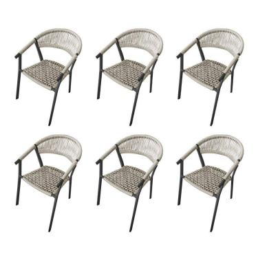 Imagem de Kit 6 Cadeiras Decorativa Joana Em Corda Náutica E Base Em Alumínio Preta- Areia