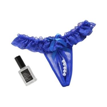 Imagem de Tanga Transparente De Cintura Baixa Para Mulheres Com Pérolas E Sem Fu