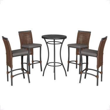 Imagem de Mesa Bistro E 4 Banquetas Roma Preta Corda Náutica 11 Marrom