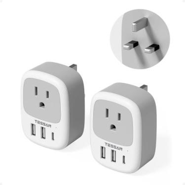 Imagem de Adaptador de plugue TESSAN UK tipo G com 3 portas USB para EUA e Reino