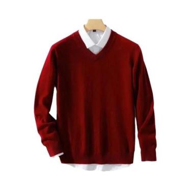 Imagem de Suéteres Masculinos De Lã E Cashmere Com Decote Em V, Malhas De Alta Q