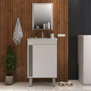 Imagem de Armário de Banheiro Smart 1 Porta com Cuba Espelho e Pés 100% Mdf Cimento - Belizze Móveis