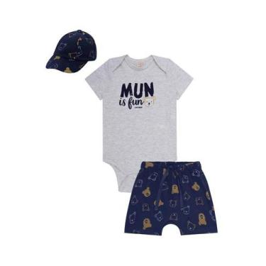 Imagem de Roupa Infantil Masculina Camiseta Short Boné Conjunto Lucboo Estiloso 