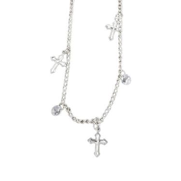 Imagem de Pulseira feminina crucifixo e pedras inox cruz 18CM PCPZ111 - kingstor