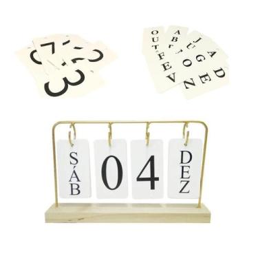 Imagem de Calendário Mesa Luxo Varal Decorativo Casa Madeira Metal