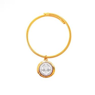 Imagem de Bracelete Pulseira feminina dourado Medalha de São Bento dourada - VRA