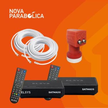 Imagem de Kit 2 Receptores Elsys Satmax + Lnbf Duplo + 2 Cabo 15 metros + 4 Cone