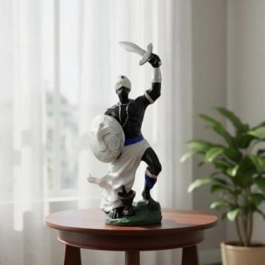 Imagem de Escultura Orixá Oxaguiã Azul e Branco 19 cm em Resina - Lua Mística - 