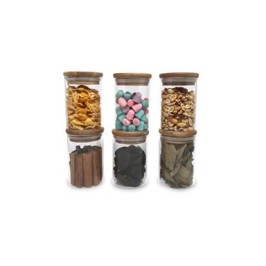 Imagem de Jogo de 6 Potes Herméticos de Vidro Tampa de Bambu - 250 ml