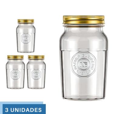 Imagem de 3 Pote Americano Mantimento Café Vidro Vintage 1,5L Nadir