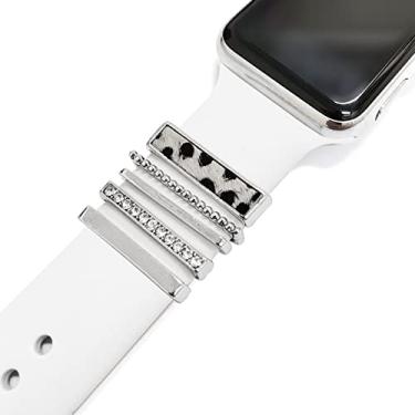 Imagem de 1 conjunto de argolas decorativas compatíveis com Apple Watch de silicone/couro de 38 mm, 40 mm, 41 mm, 42 mm, 44 mm, 45 mm, 49 mm, acessórios de pingentes de diamante de metal para Apple Watch 8 7 Ultra 6 5 4 3 SE, Cheetah-01