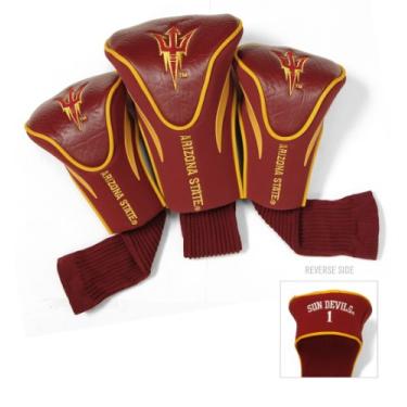 Imagem de Team Golf Capas de cabeça NCAA Arizona State Sun Devils Contour Golf Club (3 unidades) numeradas 1, 3 e X, serve para motoristas de grandes dimensões, clubes de utilidade, resgate e Fairway, forrado com veludo para proteção extra do clube