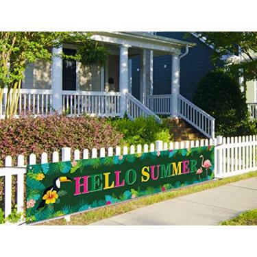 Imagem de Vohado Hello Summer Fence Banner Flamingo Floral Verão Havaí Tema Festa Suprimento Feriado Jardim Suspenso Decoração Interior Ao Ar Livre