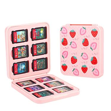 Imagem de FANPL Game Case Holder for Nintendo Switch 2/OLED/Switch/Lite,12 Game Card and 12 Micro SD Card Slots Portable Storage Case for Switch, Cute Cartridge Box with Hard Shell & Soft Liner-Pink Strawberry