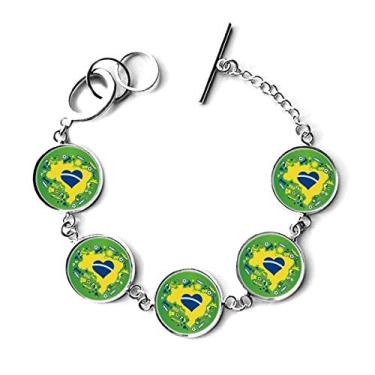 Imagem de Bracelete em forma de coração com mapas do Brasil, pulseira com pingentes de corrente