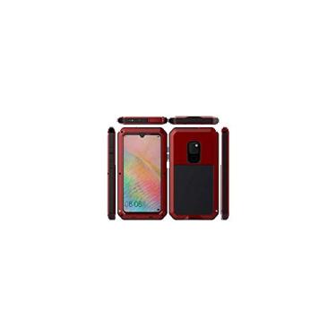 Imagem de Capa compatível com Huawei Mate 20, capa de metal resistente para esportes ao ar livre, à prova de choque, à prova de poeira, capa de corpo inteiro com protetor de tela temperado de vidro embutido (vermelho)