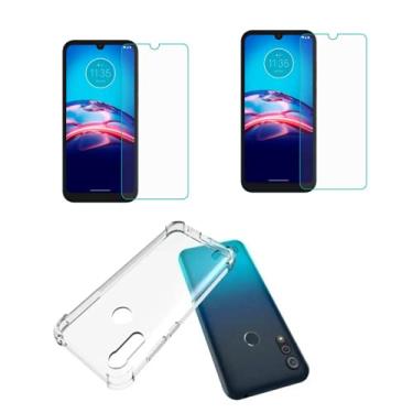 Imagem de Kit Capinha Celular Antichoque Compatível Moto E6s + 2 Película Vidro (Não Cobre Bordas Curvas do Aparelho)