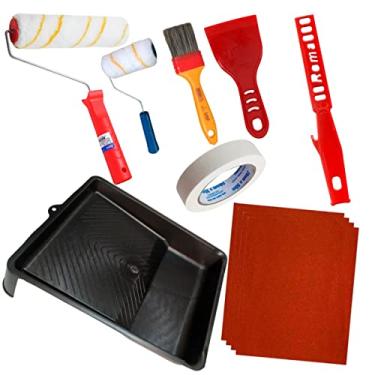 Imagem de kit pintura parede Profissional Rolo de pintar anti gotas sem respingo Kit 12 peças Lixa de Massa