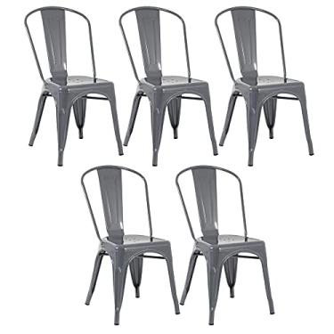 Imagem de Loft7, Kit 5 Cadeiras Iron Tolix Design Industrial em Aço Carbono Vintage e Elegante Versátil Sala de Jantar Cozinha Bar Varanda Gourmet, Cinza Escuro.