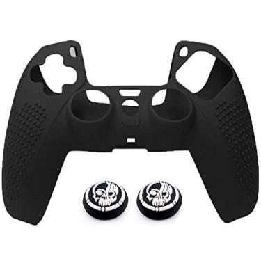 Imagem de Capa para gamepad à prova de poeira, capa de silicone TwiHill de material leve, Gamers anti-extrusão à prova de suor para PS5 (Preto & Boné de silicone)