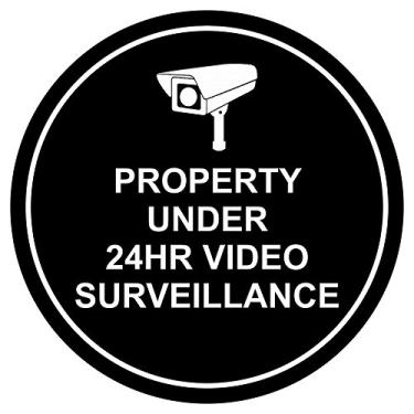 Imagem de Placa de parede/porta de vigilância de vídeo Circle Property Under 24hr, Preto, 4" - Small