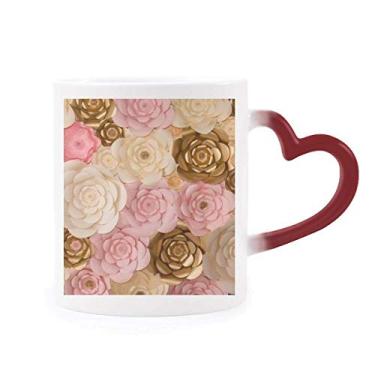 Imagem de Caneca marrom branca rosa lindas flores sensível ao calor Caneca vermelha muda de cor