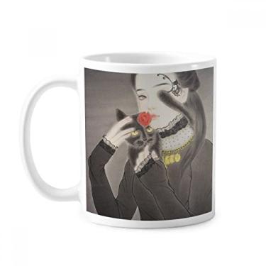 Imagem de Caneca de porcelana de café de cerâmica de gato preto estilo chinês da Beauty