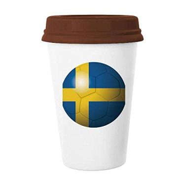 Imagem de Caneca de futebol com bandeira nacional da Suécia Caneca de café Copo de cerâmica