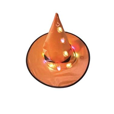 Imagem de Bestgift chapéu de bruxa infantil chapéu de feiticeiro fantasia de Halloween acessórios de decoração de festa laranja + brilho (gancho) 39 cm de altura