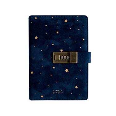 Imagem de Vxkbiixxcs-o Caderno de viagem de camurça B6 com cadeado de combinação com senha Star Agenda Diário Azul