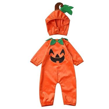 Imagem de Macacão unissex para bebês meninos meninas fantasia abóbora de Halloween macacão macacão macacão vestido (laranja, 18-24 meses)