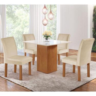Imagem de Conjunto de Mesa de Jantar Dakota 90x90cm Tampo de Vidro com 4 Cadeiras Napoles CEL Móveis