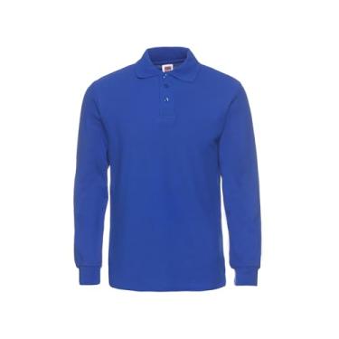 Imagem de Dressnu Camiseta masculina polo de algodão lapela manga longa, Azul royal, PP