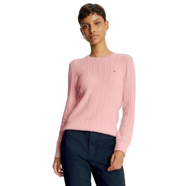 Imagem de Tommy Hilfiger Suéter feminino feminino de gola redonda, (outono/inverno 2024) rosa clássico, X-Small