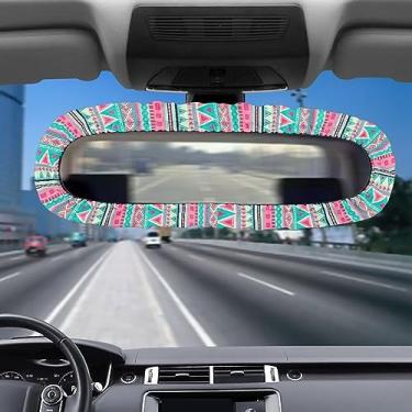 Imagem de Tomeusey Capa de espelhos retrovisores de carro com listras tribais astecas acessórios interiores automotivos capa de espelho retrovisor para veículo decorações elásticas ajuste universal protetor de espelho interno