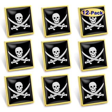Imagem de 6/12/50/100 peças de alfinetes de lapela de bandeira de pirata a granel - broche de metal Jolly Roger lembrança para homens mulheres roupas bolsas chapéus, 1inch, Metal, Sem pedras preciosas