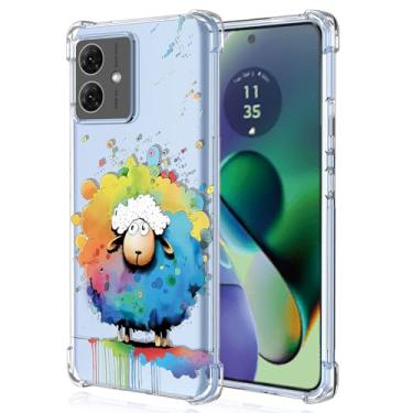 Imagem de XINYEXIN Capa transparente para Motorola Moto G54, fina à prova de choque TPU bumper capa de telefone transparente padrão fofo, arte legal colorida grafite série - ovelha