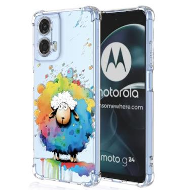 Imagem de XINYEXIN Capa transparente para Motorola Moto G24 / Moto G04, fina à prova de choque TPU bumper capa de telefone transparente padrão fofo, arte legal colorida série graffiti - ovelha