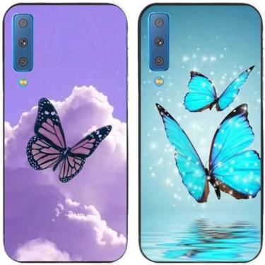 Imagem de 2 peças borboleta voando no céu impresso TPU gel silicone capa de telefone traseira para Samsung Galaxy todas as séries (Galaxy A7 2018)