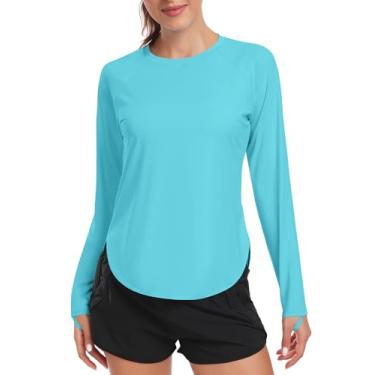 Imagem de addigi Camisa de sol feminina FPS 50+ manga comprida para treino, corrida, caminhada, proteção UV, roupas de secagem rápida ao ar livre, A_Blizzard Blue, GG