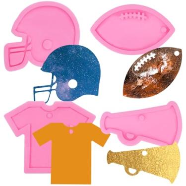 Imagem de Kit de moldes de chaveiro de resina para capacetes de rúgbi de futebol, 4 peças, moldes de silicone para camiseta megafone para resina epóxi, moldes de ornamento de resina