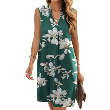 Imagem de QACOHU Vestidos de verão para mulheres 2024 vestido de verão sem mangas com decote em V mini vestido de praia, 01 flor verde, P