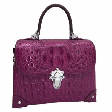 Imagem de Bolsa feminina de couro de crocodilo genuíno Fashion CHIC Designer pequena de ameixa pele de jacaré real feminina, Roxa, 22cm(Length) x 17cm(Height) x 10cm(Deep)