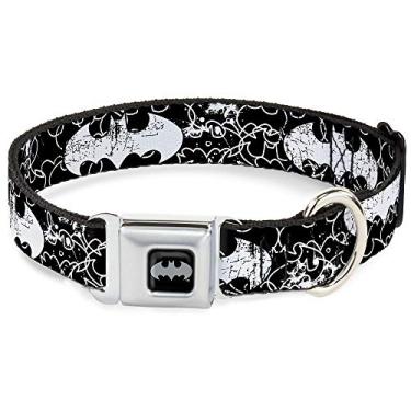 Imagem de Buckle-Down Coleira para cães com fivela de cinto de segurança – Contorno do Batman Preto/Branco – 2,54 cm de largura – Serve para pescoços de 28 a 43,18 cm – Médio