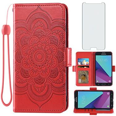 Imagem de Asuwish Capa carteira compatível com Samsung Galaxy J3 Luna Pro J 3 Prime 2017 Emerge 3J Eclipse Mission e protetor de tela de vidro temperado flip porta-cartão capa para celular para Glaxay S327VL