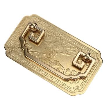 Imagem de Puxador de Gaveta Vintage Chinês, Alça de Gaveta Antiga, Morcego Tetragonal, Porta de Armário de Cobre Puro, Kits de Instalação de Chuveiro Estilo retrô Chinês (Cor de latão)