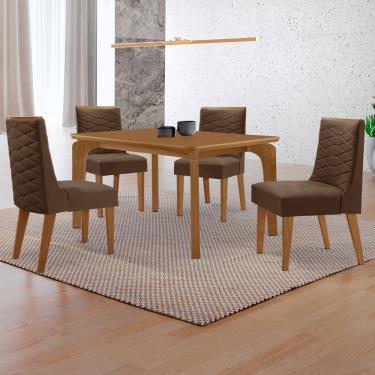 Imagem de Mesa de Jantar Liz 120cm MDF Canto copo e com 4 Cadeiras Safira - Veludo Marrom/Naturalle/Naturalle